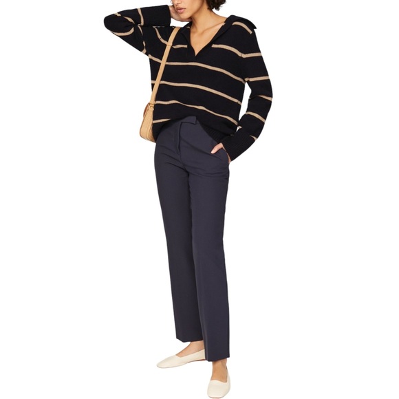 Vince Johnny-Collar Stripe Wool-Cashmere Sweater - Picture 4 of 14